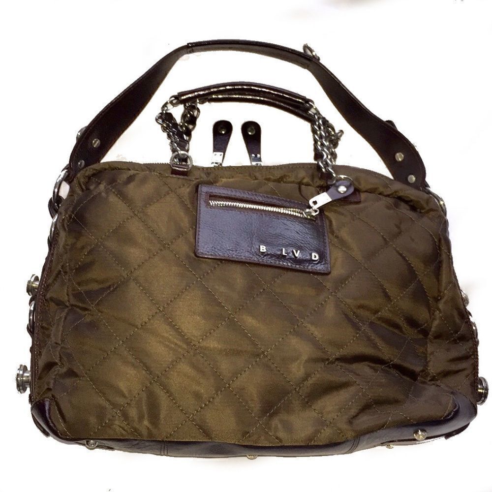 BLVD BROWN QUILTED NYLON &LEATHER SACHEL BAG